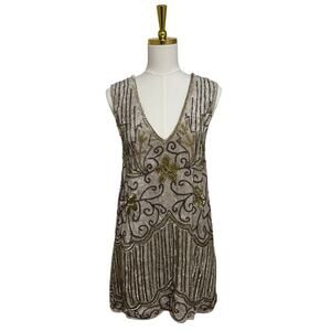 Spell & The Gypsy Collective Elsa Beaded Sequin Dress XS Gold Art Deco Mini